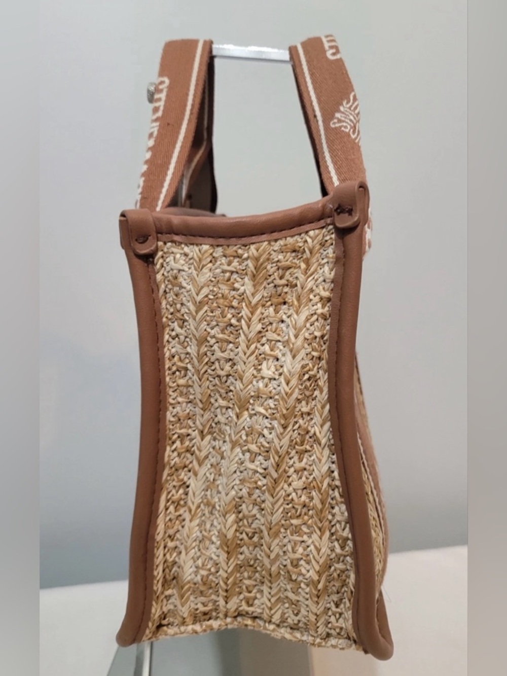 Steve Madden Brown and Cream Straw Tote Satchel - Picture 6 of 16